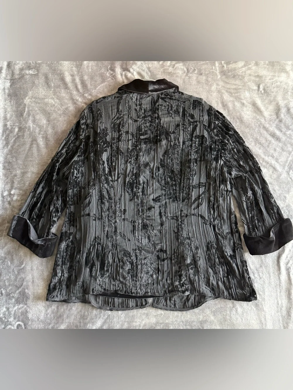 Alex Evenings 2 Piece Crushed Velvet Floral Crinkle Jacket Tank Top Set 1X Black